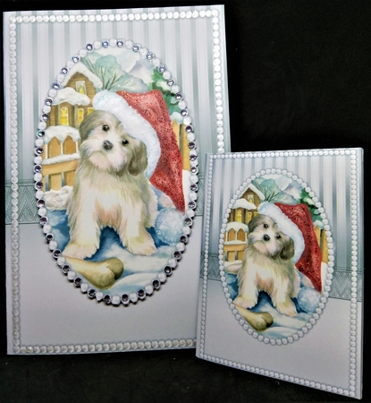 A5 Topper &  Insert Elegant Pearls   Christmas  Puppy by Margarette Blakeborough