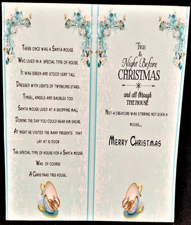 Cute sleepy mouse in a christmas teacup with bow and snowflakes 8x8 by Margarette Blakeborough