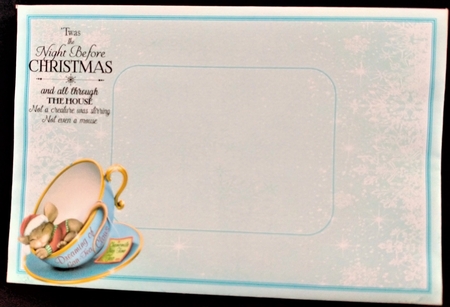 Cute sleepy mouse in a christmas teacup with bow and snowflakes 8x8 by Margarette Blakeborough