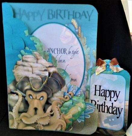 Octopus pirate scalloped pocket card kit by Margarette Blakeborough