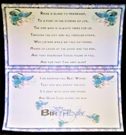 A5 Card Front Vintage Bird Ephemera with Topper and Sentiments Lilac/Turquoise by Margarette Blakeborough