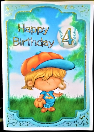 Baseball Boy - 5x7 inch topper with decoupage by Margarette Blakeborough