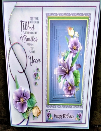 Lilac Lily and Petunias Pyramage by Margarette Blakeborough