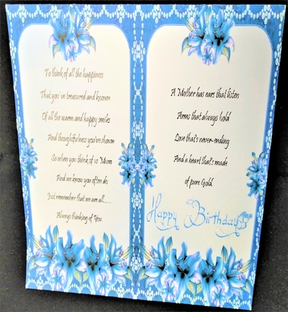 8 x 8 Lily MUM Card Topper With Decoupage by Margarette Blakeborough