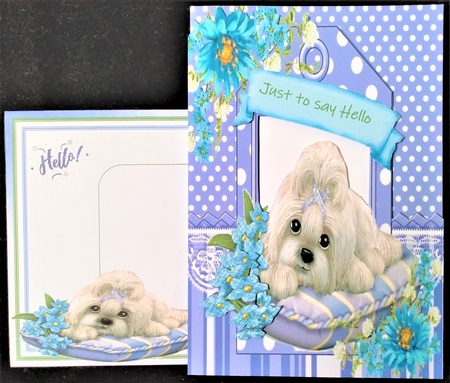  4 cute westies on cushion with flowers card fronts 7x7 mini kit by Margarette Blakeborough