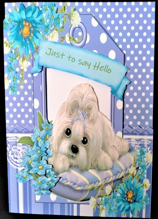  4 cute westies on cushion with flowers card fronts 7x7 mini kit by Margarette Blakeborough