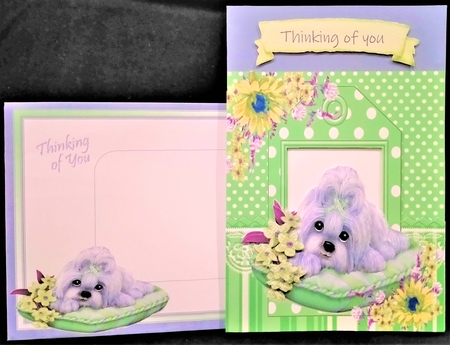  4 cute westies on cushion with flowers card fronts 7x7 mini kit by Margarette Blakeborough