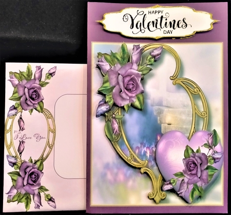 Hearts & Flowers On Golden Frame - Heritage Roses 8x8 by Margarette Blakeborough