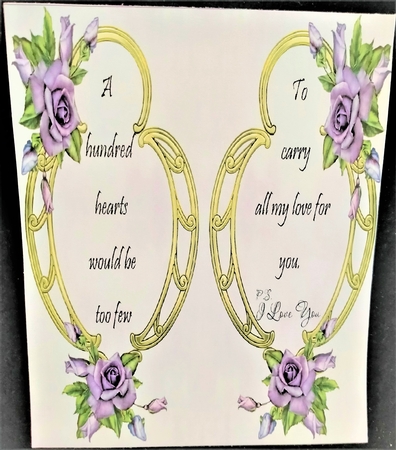 Hearts & Flowers On Golden Frame - Heritage Roses 8x8 by Margarette Blakeborough
