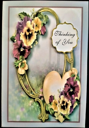 Hearts & Flowers On Golden Frame - Muted Pansies 8x8 by Margarette Blakeborough