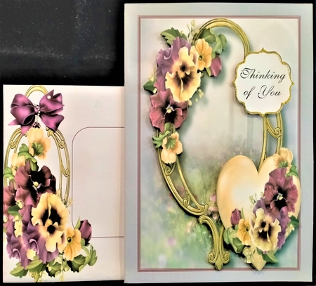 Hearts & Flowers On Golden Frame - Muted Pansies 8x8 by Margarette Blakeborough