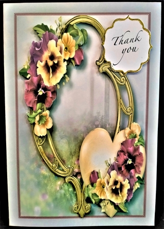 Hearts & Flowers On Golden Frame - Muted Pansies 8x8 by Margarette Blakeborough