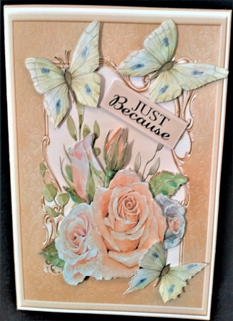 Vintage rose and butterfly 7x7 by Margarette Blakeborough