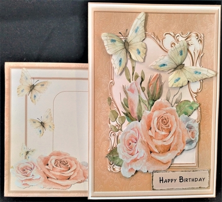 Vintage rose and butterfly 7x7 by Margarette Blakeborough