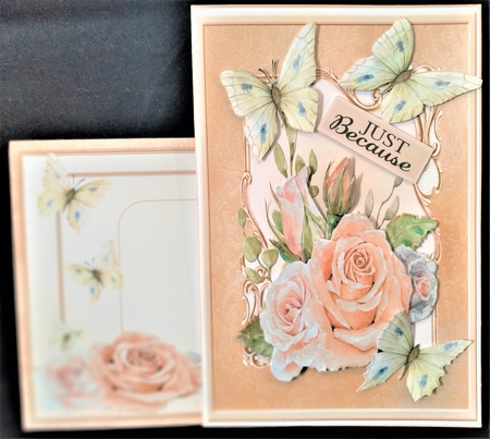 Vintage rose and butterfly 7x7 by Margarette Blakeborough