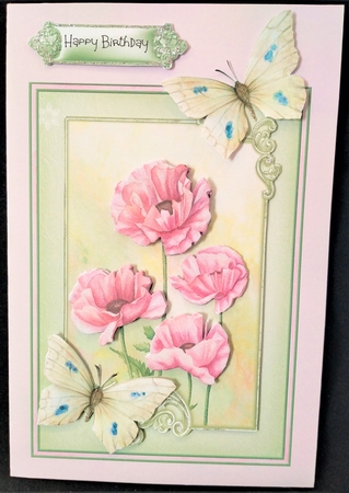 Pink Poppy and butterfly 5x7 by Margarette Blakeborough