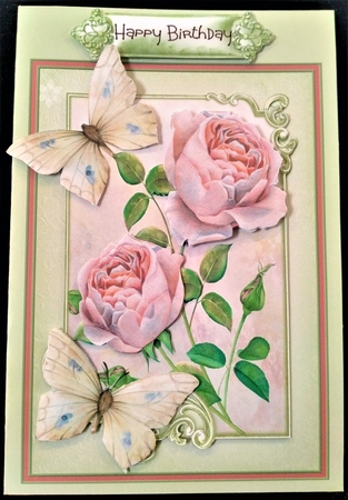 Blush rose and butterfly 5x7 by Margarette Blakeborough