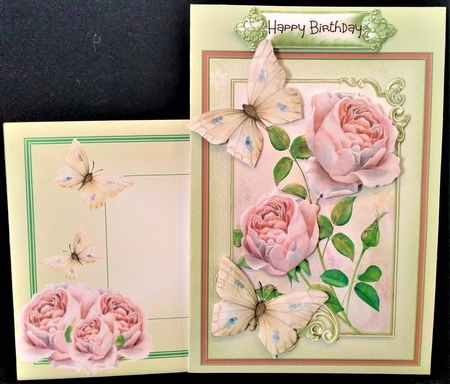 Blush rose and butterfly 5x7 by Margarette Blakeborough