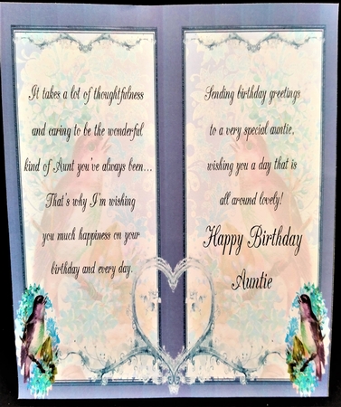 8 x 8 Card Front Blue/Lilac Bird/Floral with Sentiment Toppers by Margarette Blakeborough