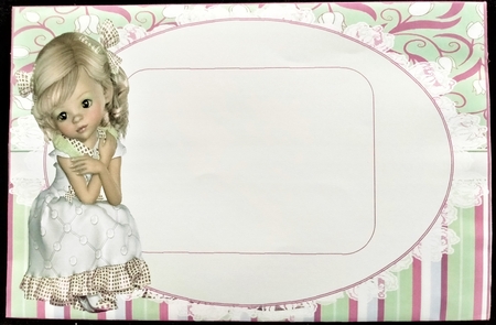 Sweet innocence girl on lace pink floral/stripe 8x8 card front by Margarette Blakeborough
