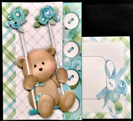 Swinging Over The Edge Asymmetric Decoupage Card & Inserts - Blue by Margarette Blakeborough