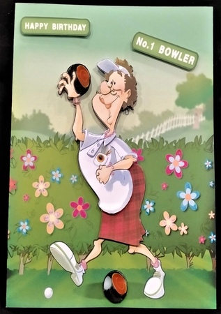 Lawn Bowls Lady (red) 8x8 Quick Card Front by Margarette Blakeborough
