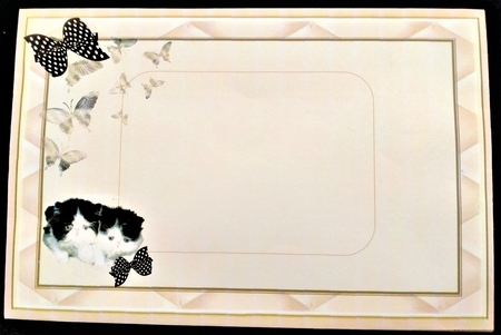 Cute flufy black and white kittens with bows 7x7 topper by Margarette Blakeborough