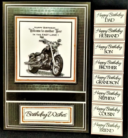 A5 Life in the fast lane Card Front with toppers and sentiments  by Margarette Blakeborough