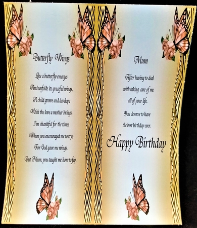 Butterfly with peach rose frame card front by Margarette Blakeborough