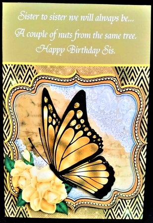 Butterfly with yellow rose frame card front by Margarette Blakeborough