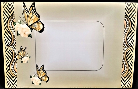 Butterfly with yellow rose frame card front by Margarette Blakeborough
