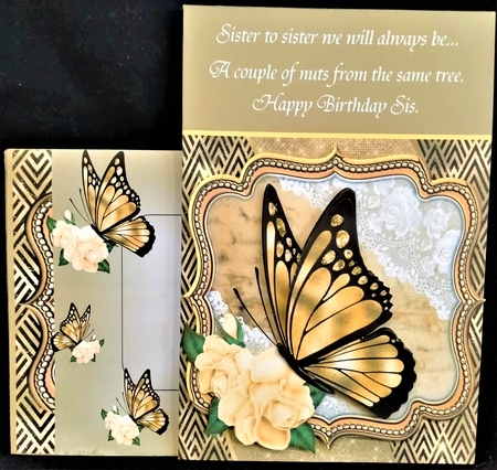 Butterfly with yellow rose frame card front by Margarette Blakeborough