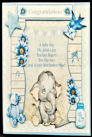 Baby Boy Elephant Decoupage Mini Kit by Margarette Blakeborough