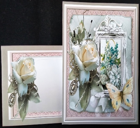 White rose and butterfly 6x6 by Margarette Blakeborough