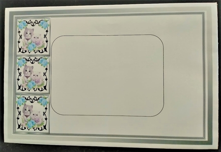 black ornate frame  with kittens and blue roses 8x8 by Margarette Blakeborough