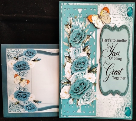Tall Roses Blue and Vanilla Anniversary Card by Margarette Blakeborough