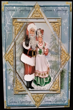 Blue 6 inch Mr and Mrs Claus Card front and tag by Margarette Blakeborough
