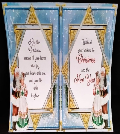 Blue 6 inch Mr and Mrs Claus Card front and tag by Margarette Blakeborough