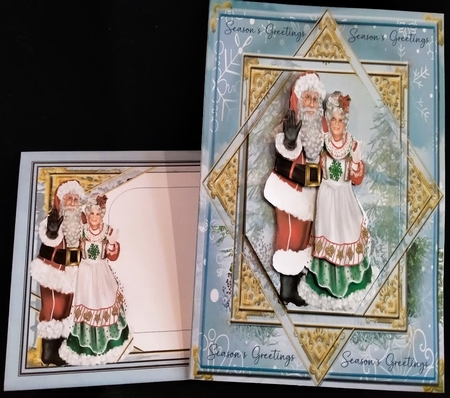 Blue 6 inch Mr and Mrs Claus Card front and tag by Margarette Blakeborough