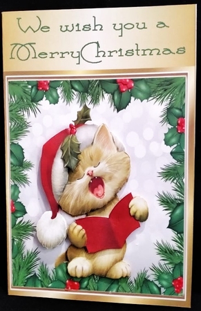 Lovely Holly and Berry frame with a kitty carol singing 8x8 by Margarette Blakeborough