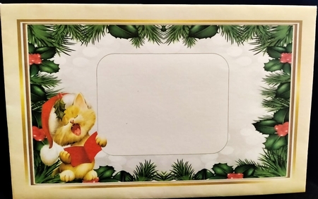 Lovely Holly and Berry frame with a kitty carol singing 8x8 by Margarette Blakeborough