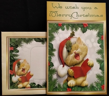 Lovely Holly and Berry frame with a kitty carol singing 8x8 by Margarette Blakeborough