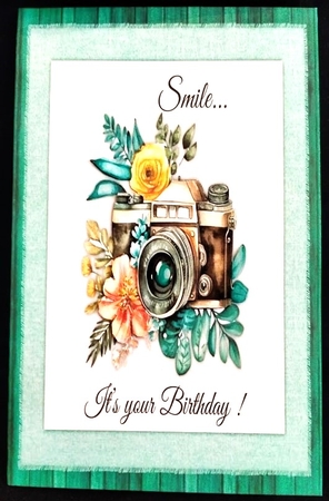 Floral Camera birthday card topper for 6x6 card by Margarette Blakeborough