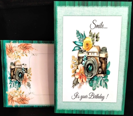 Floral Camera birthday card topper for 6x6 card by Margarette Blakeborough