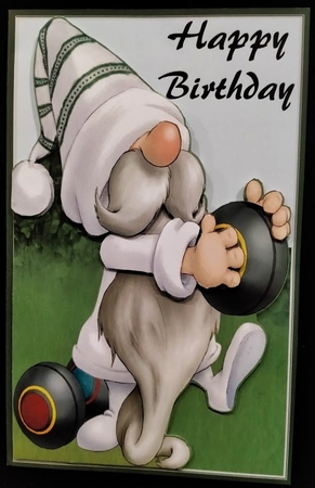 Lawn Bowls Gnome Shaped Card by Margarette Blakeborough