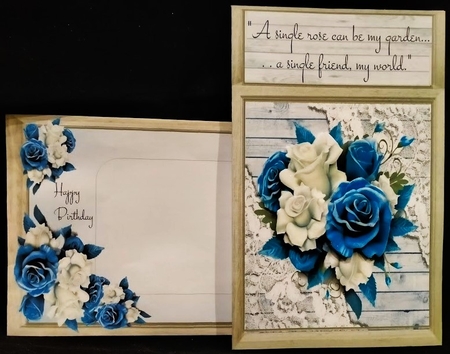 4 Lovely Wood & Lace 8x8 FrameS With Blue & White 3D Roses Mini Kit by Margarette Blakeborough