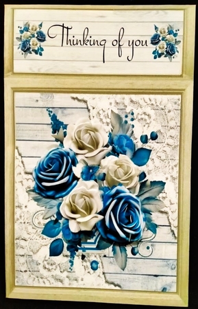4 Lovely Wood & Lace 8x8 FrameS With Blue & White 3D Roses Mini Kit by Margarette Blakeborough