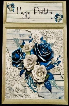 4 Lovely Wood & Lace 8x8 FrameS With Blue & White 3D Roses Mini Kit by Margarette Blakeborough