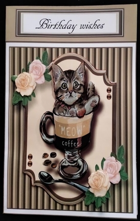 8x8 Meow Coffee Card Front with Sentiments  by Margarette Blakeborough