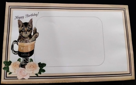 8x8 Meow Coffee Card Front with Sentiments  by Margarette Blakeborough